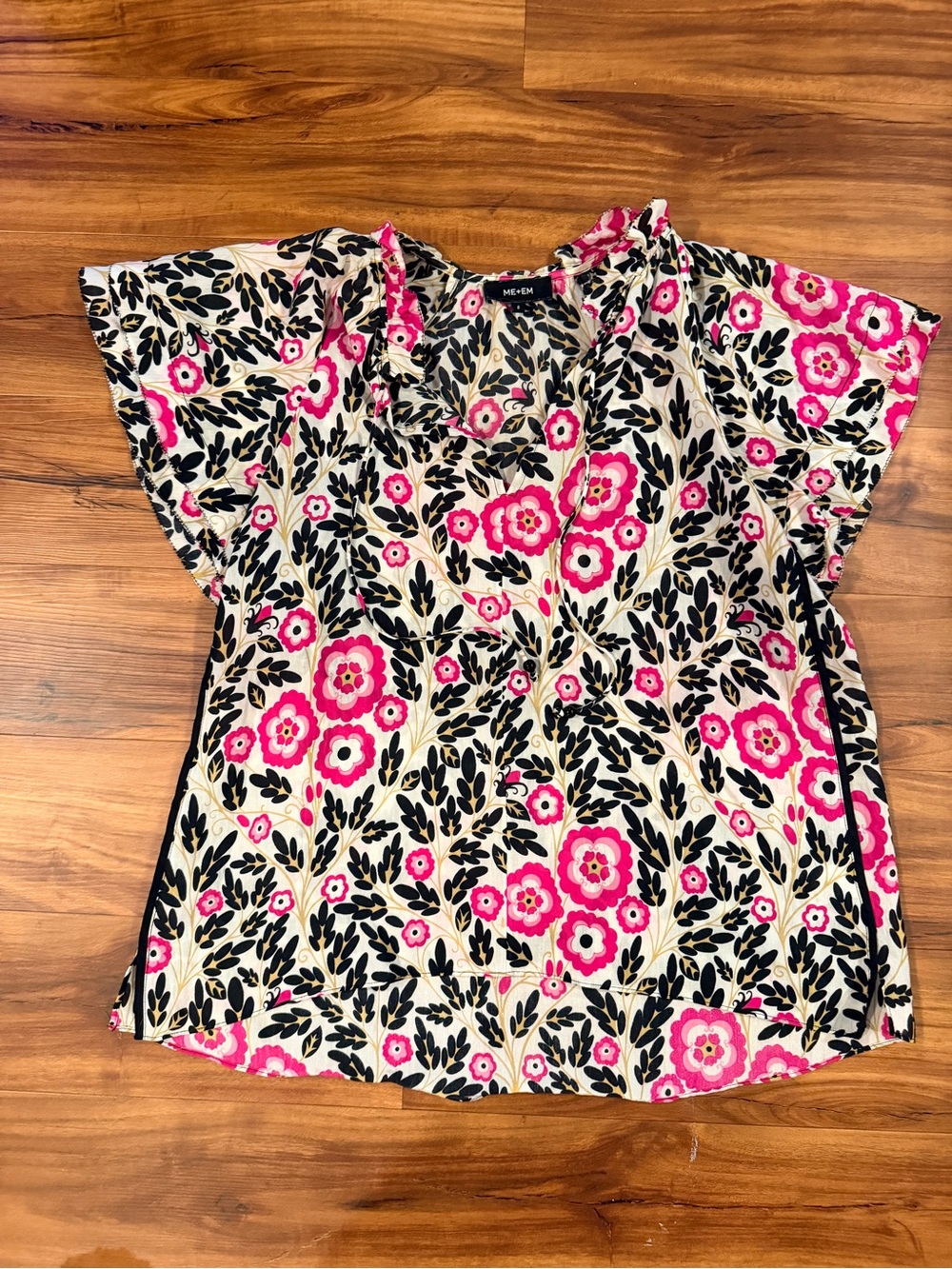 Me+Em Floral-print frill-sleeve woven blouse